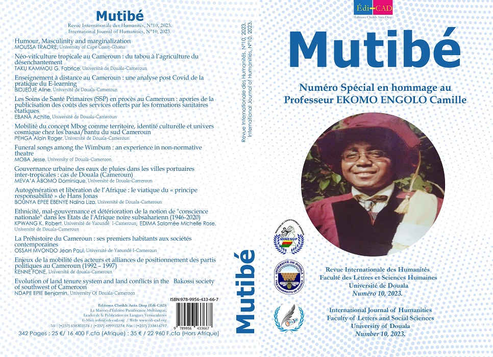  Mutibé. Revue Internationale des Humanités, N°10, 2022. 
Numéro Spécial en hommage au Professeur NANA-FABU  Stella  